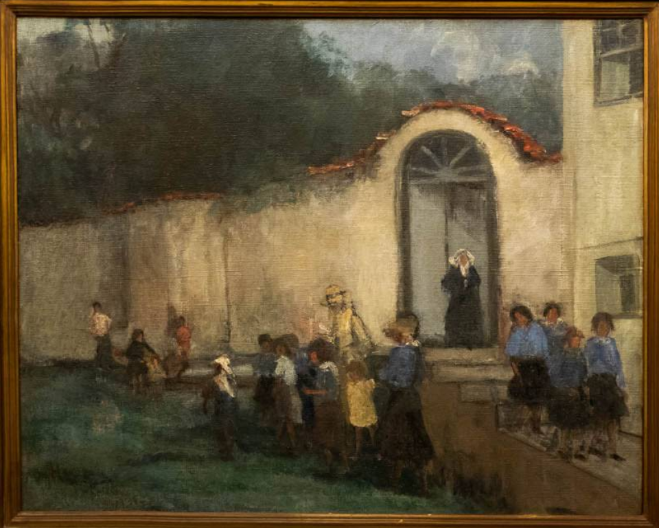 Pátio Escolar com Freira — óleo sobre tela